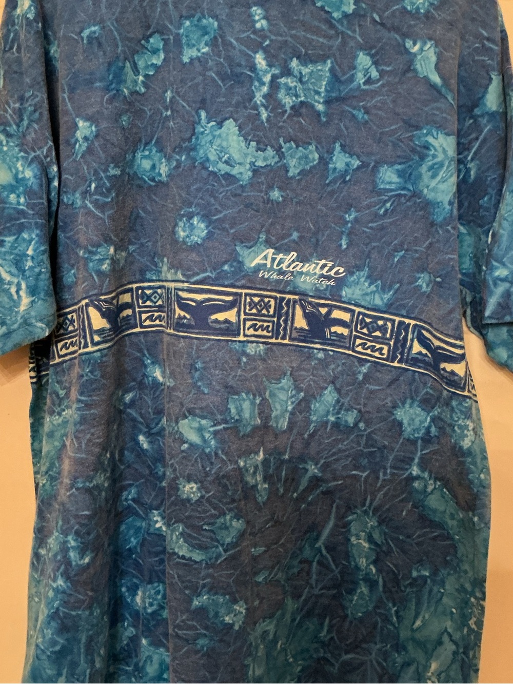 Vintage Y2K Atlantic Whale Watch Tie-Dye Short Sleeve Shirt - Blue
